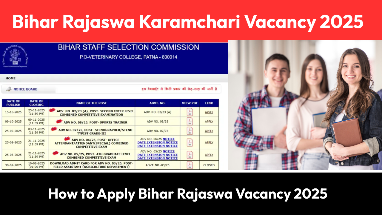 Apply for Bihar Rajaswa Karamchari Vacancy 2025 under BSSC. Check eligibility, age limit, selection process, syllabus, and online application details for 3559 Revenue Department posts.